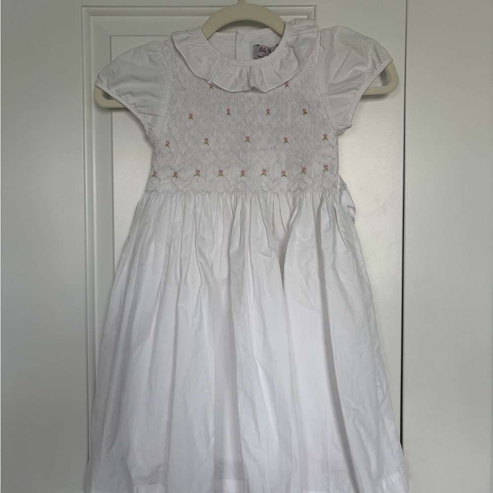 Trotters Lily Rose White Willow Rose Hand Smocked Dress